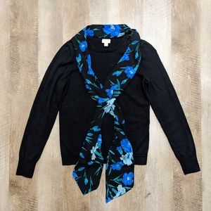 J. Crew Black Sweater Top with Floral Print Scarf Size Small